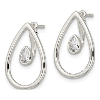 Sterling Silver CZ Teardrop Dangle Earrings – view 3