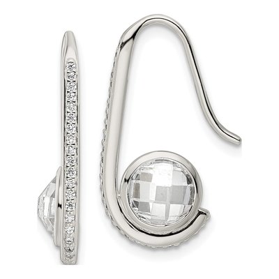 Sterling Silver CZ Checkerboard Threader Earrings