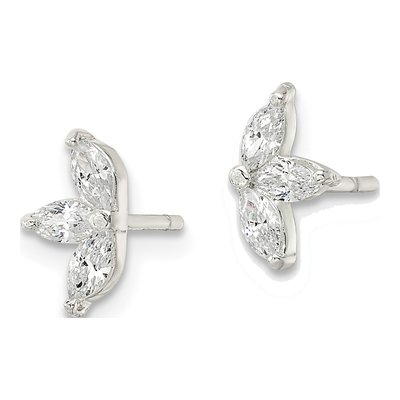 Sterling Silver CZ Marquise Flower Stud Earrings – view 3