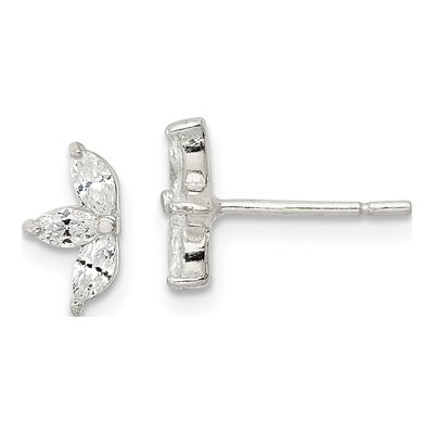 Sterling Silver CZ Marquise Flower Stud Earrings