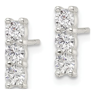 Sterling Silver CZ Three-Stone Dangle Earrings – view 3