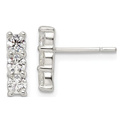 Sterling Silver CZ Three-Stone Dangle Earrings