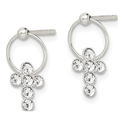 Sterling Silver CZ Girls' Cross Circle Dangle Earrings – view 3