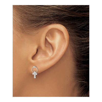 Sterling Silver CZ Girls' Cross Circle Dangle Earrings – view 4