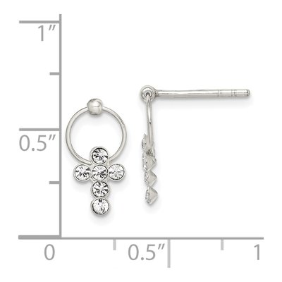 Sterling Silver CZ Girls' Cross Circle Dangle Earrings – view 5