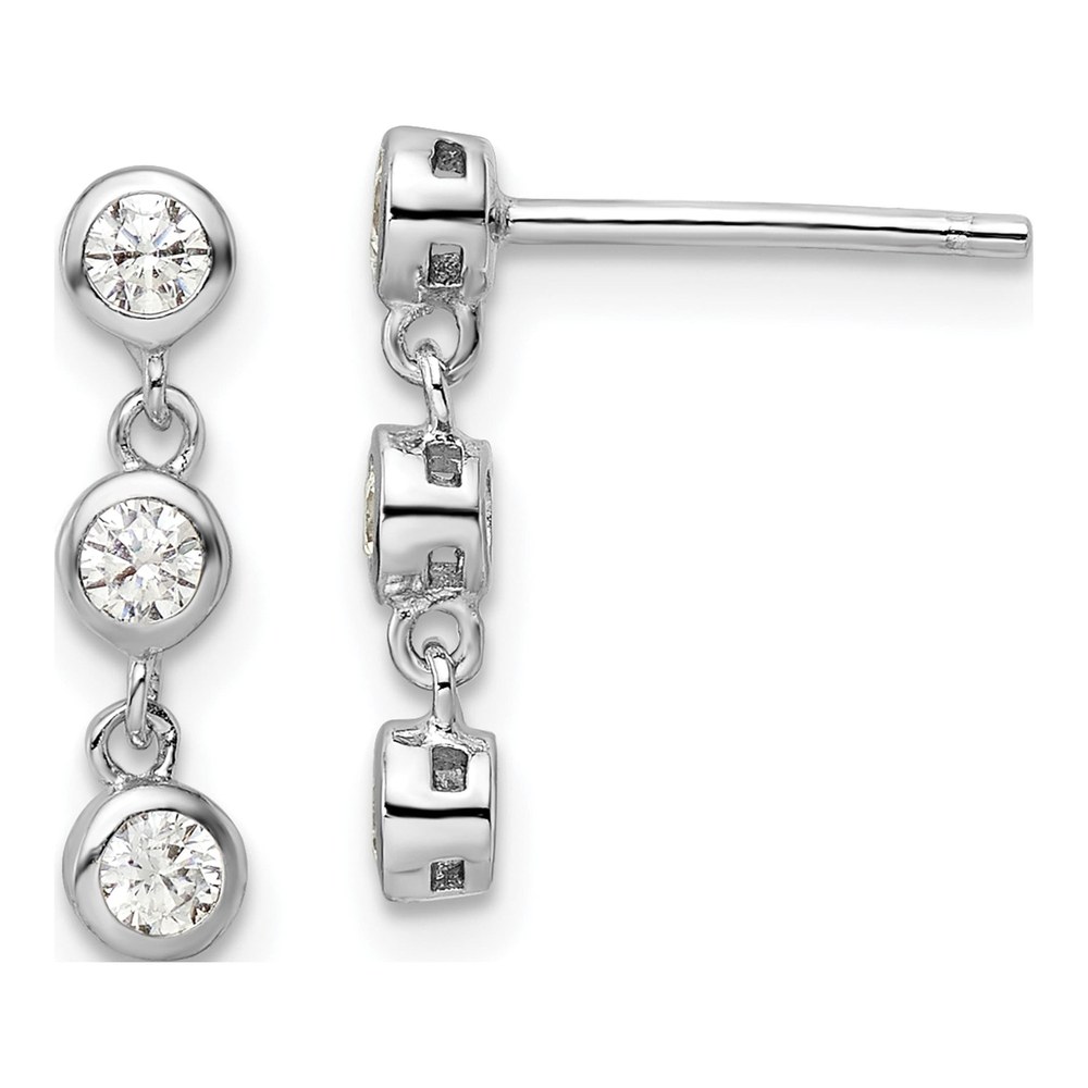 Sterling Silver CZ Three-Stone Dangle Earrings