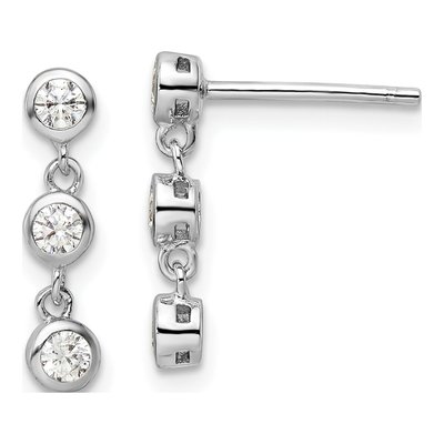 Sterling Silver CZ Three-Stone Dangle Earrings