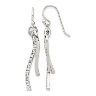 Sterling Silver CZ Wavy Bar Dangle Earrings