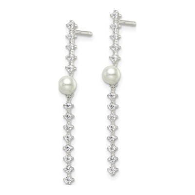 Sterling Silver Simulated Pearl & CZ Glass Dangle Earrings – view 3