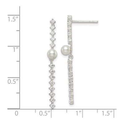 Sterling Silver Simulated Pearl & CZ Glass Dangle Earrings – view 5