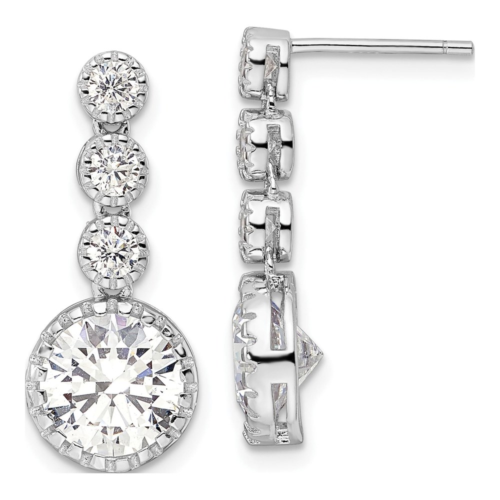 Sterling Silver CZ Round Dangle Earrings