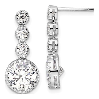 Sterling Silver CZ Round Dangle Earrings