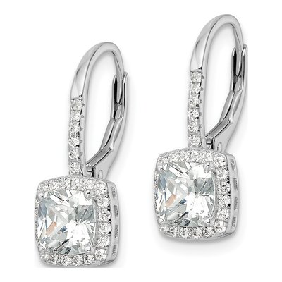 Sterling Silver CZ Halo Leverback Earrings – view 3
