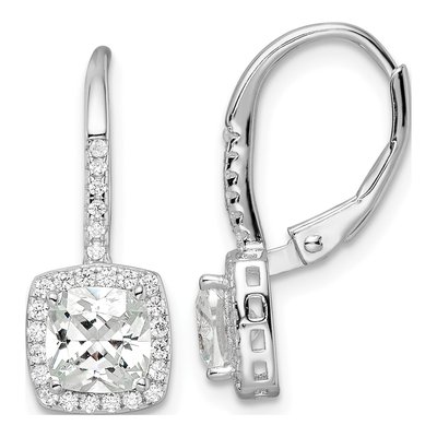 Sterling Silver CZ Halo Leverback Earrings