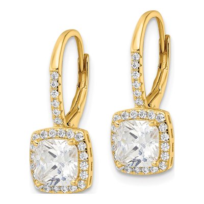 Gold-Plated Sterling Silver CZ Halo Leverback Earrings – view 3
