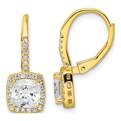 Gold-Plated Sterling Silver CZ Halo Leverback Earrings