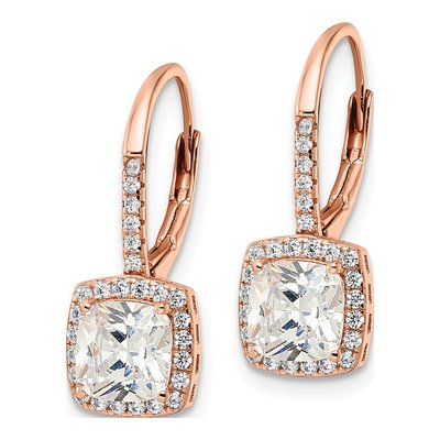 Rose Gold-Plated Sterling Silver CZ Halo Leverback Earrings – view 3