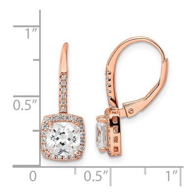 Rose Gold-Plated Sterling Silver CZ Halo Leverback Earrings – view 5