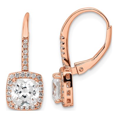 Rose Gold-Plated Sterling Silver CZ Halo Leverback Earrings