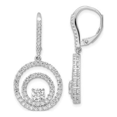 Sterling Silver CZ Circles Leverback Earrings