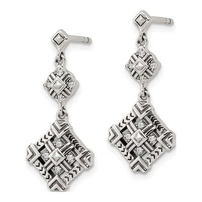 Sterling Silver CZ Antiqued Dangle Earrings – view 3