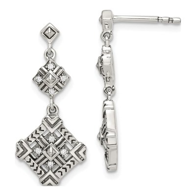 Sterling Silver CZ Antiqued Dangle Earrings