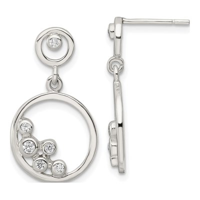 Sterling Silver CZ Circle Dangle Earrings