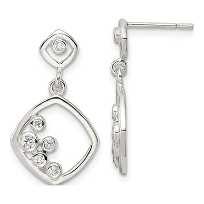 Sterling Silver CZ Square Dangle Earrings