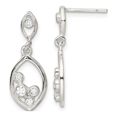 Sterling Silver CZ Oval Dangle Earrings