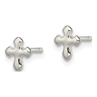 Sterling Silver Girls' Cross Stud Earrings – view 3