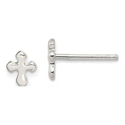 Sterling Silver Girls' Cross Stud Earrings
