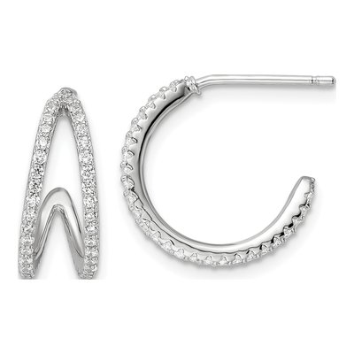 Sterling Silver 16mm CZ Hoop Earrings