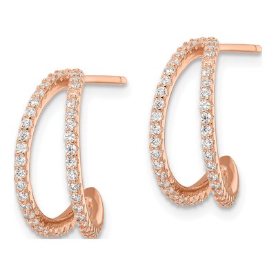 Rose Gold-Plated Sterling Silver 16mm CZ Hoop Earrings – view 3