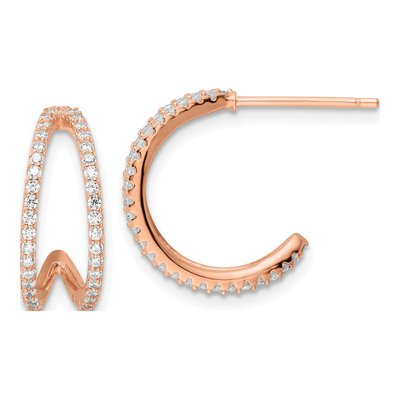 Rose Gold-Plated Sterling Silver 16mm CZ Hoop Earrings