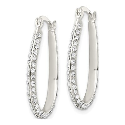 Sterling Silver 27mm CZ Oval Hoop Earrings – view 3
