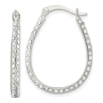 Sterling Silver 27mm CZ Oval Hoop Earrings