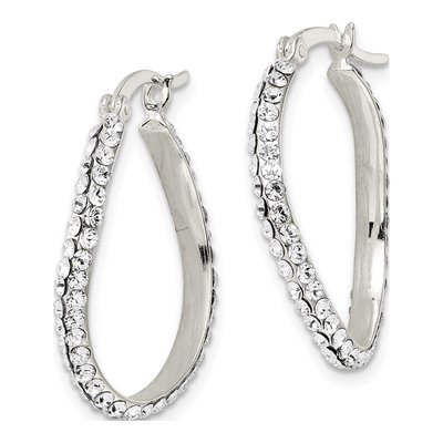 Sterling Silver 26mm CZ Oval Hoop Earrings – view 3