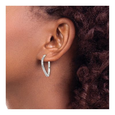 Sterling Silver 26mm CZ Oval Hoop Earrings – view 4