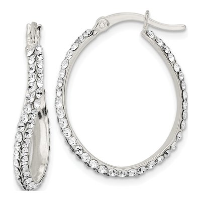 Sterling Silver 26mm CZ Oval Hoop Earrings