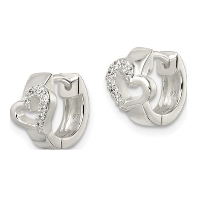 Sterling Silver 10mm CZ Heart Huggie Hoop Earrings – view 3