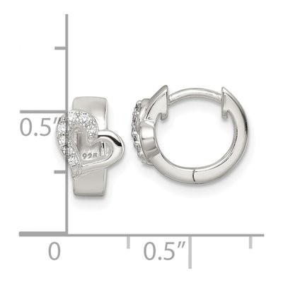 Sterling Silver 10mm CZ Heart Huggie Hoop Earrings – view 5