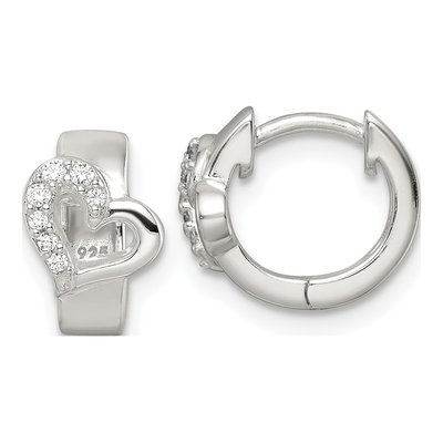 Sterling Silver 10mm CZ Heart Huggie Hoop Earrings