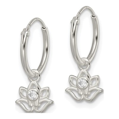 Sterling Silver 18mm CZ Lotus Endless Hoop Earrings – view 3