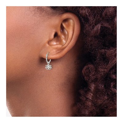 Sterling Silver 18mm CZ Lotus Endless Hoop Earrings – view 4