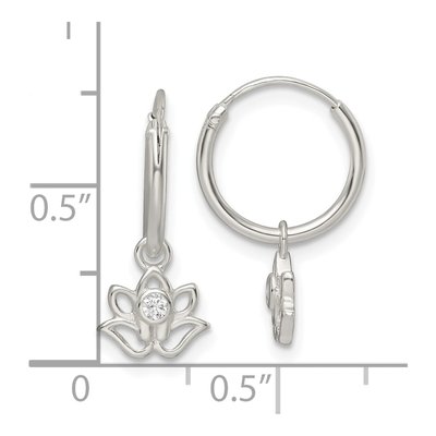 Sterling Silver 18mm CZ Lotus Endless Hoop Earrings – view 5