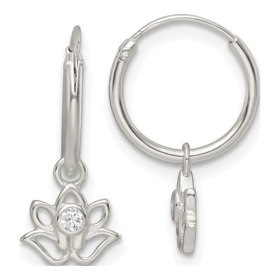 Sterling Silver 18mm CZ Lotus Endless Hoop Earrings