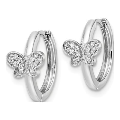 Sterling Silver 13mm CZ Butterfly Huggie Hoop Earrings – view 3