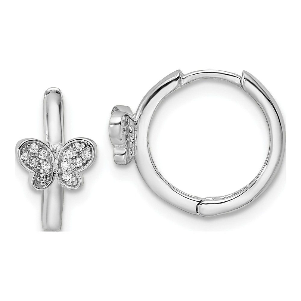 Sterling Silver 13mm CZ Butterfly Huggie Hoop Earrings