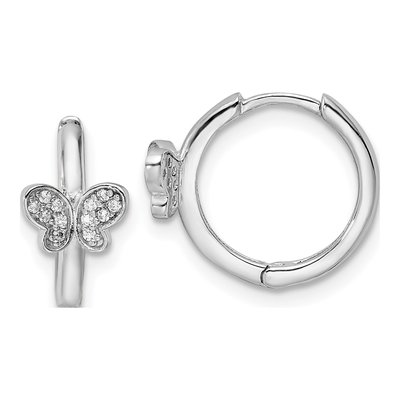 Sterling Silver 13mm CZ Butterfly Huggie Hoop Earrings