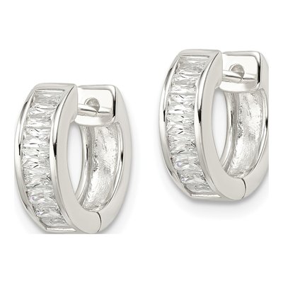 Sterling Silver 12mm CZ Baguette Huggie Hoop Earrings – view 3